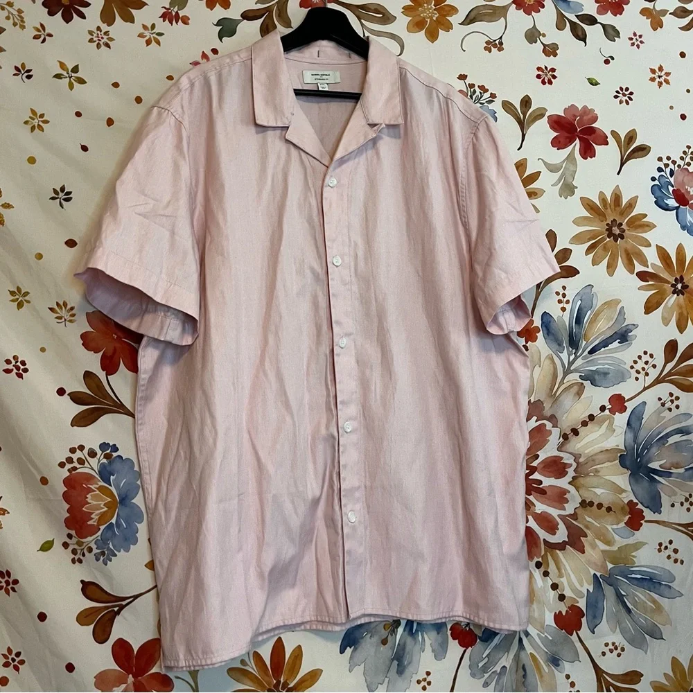 Banana Republic Mens XXL Standard Fit Pale Pink Linen Button Down Spring Shirt